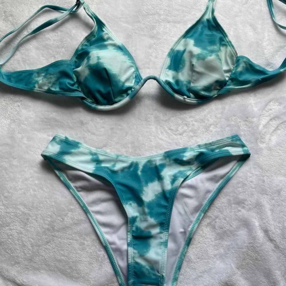 Teal tie dye bikini set